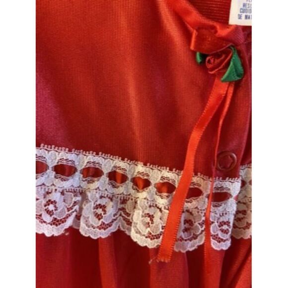Vintage Moon Beam Baby Girl 12 M One-Piece Red Nylon Sleeper Lace Ruffles Usa - Picture 3 of 5